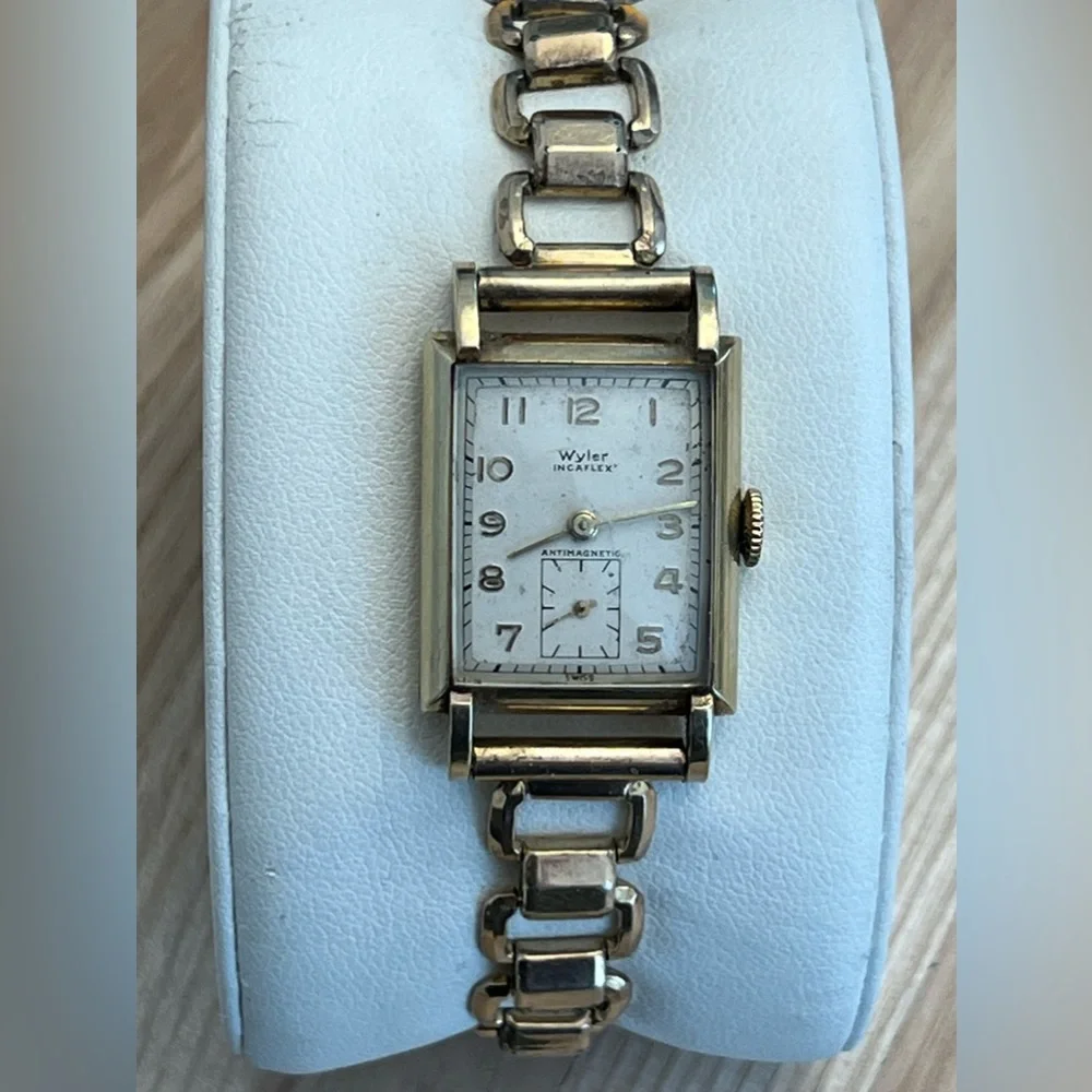 Wyler Incaflex 14K Gold Filled RARE Watch White Dial Vintage Stretch Bracelet
